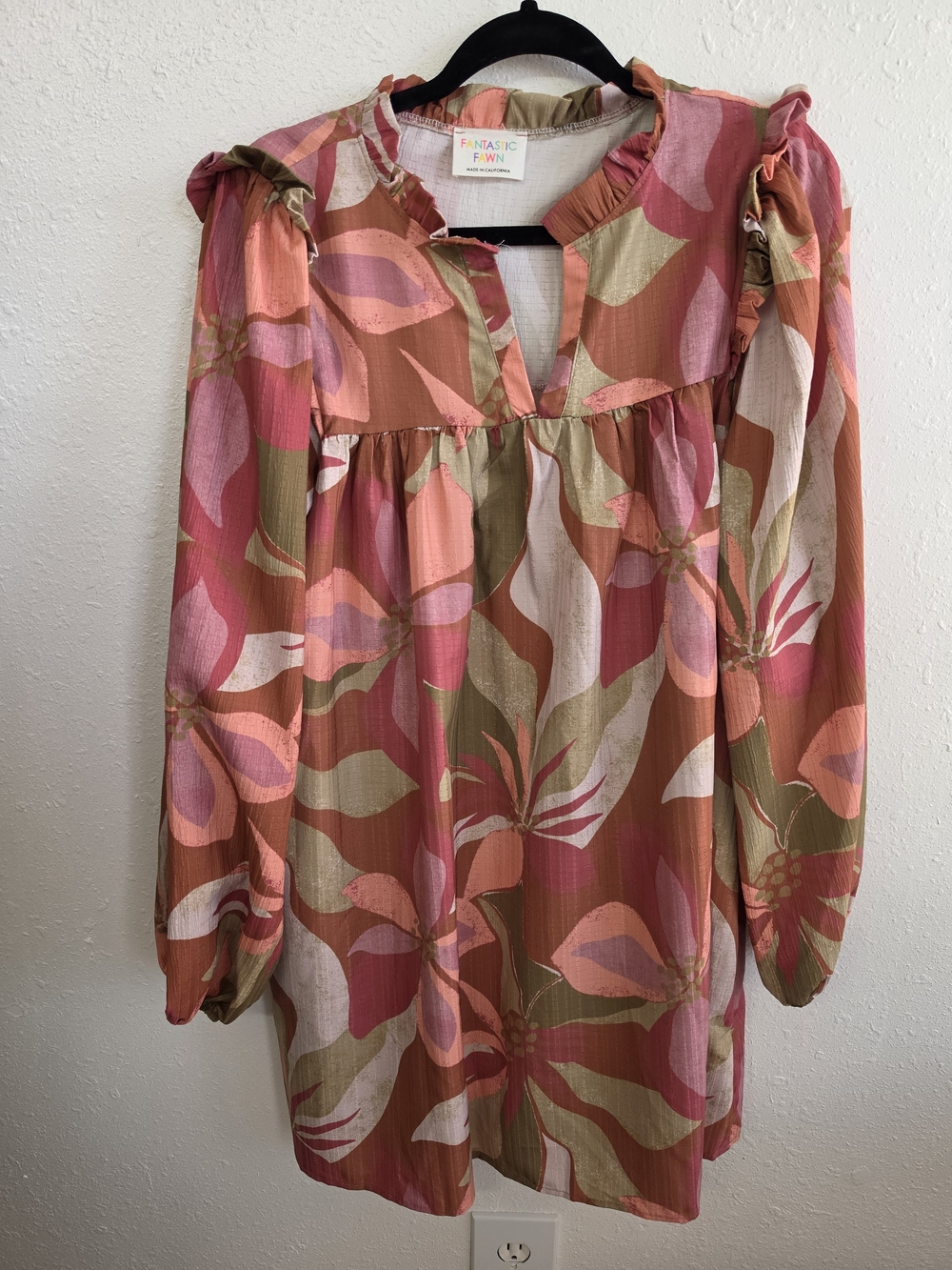 Fantastic Fawn Floral Ruffle Balloon Sleeve Mini Dress Size Large